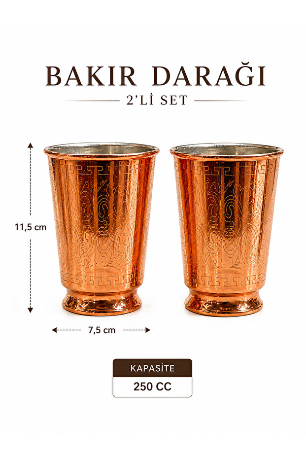 Copper Cup Set of 2, Tin-Plated, Handcrafted Laser Model