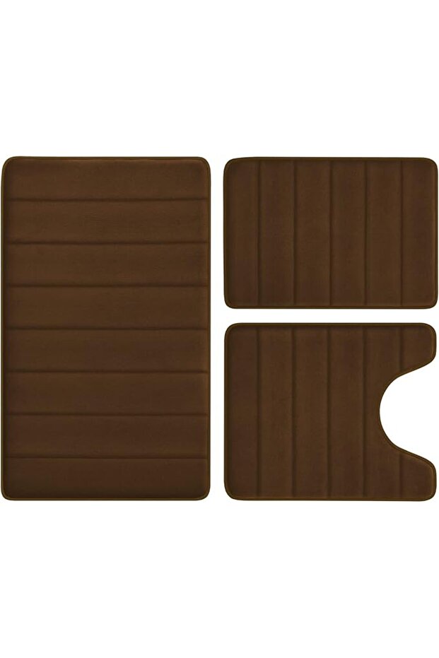 Beige Memory Foam Bathroom Rug Set 3 Piece, Non Slip Extra Soft Absorbent Bath Mats, Machine