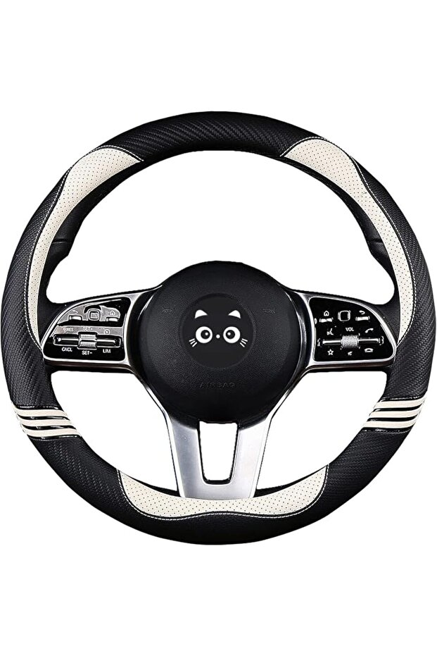 Cat Pattern Steering Wheel Cover, Carbon Fiber Perforated Leather with Non-Slip Rubber Liner – Unive
