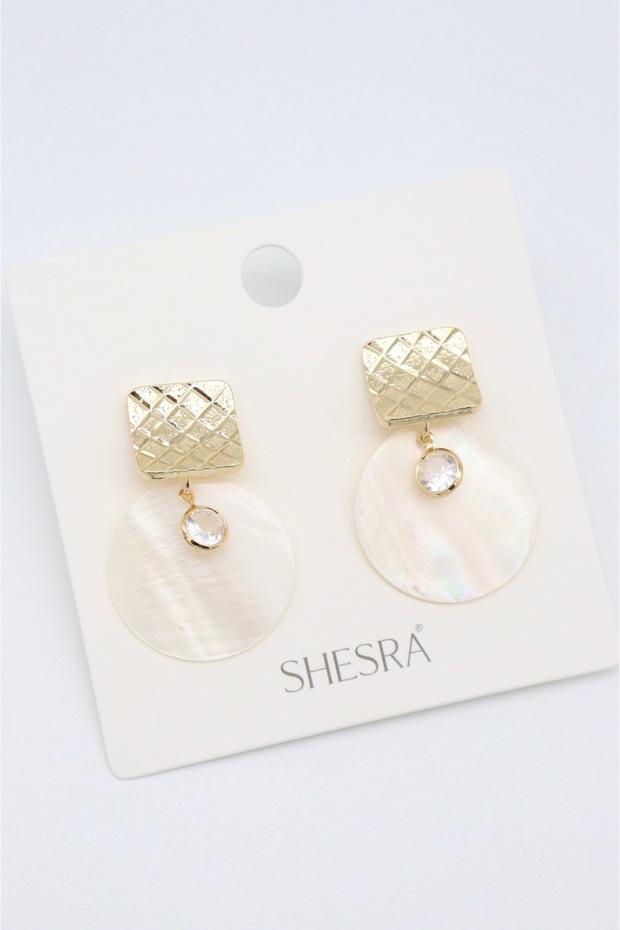 Vip Gold Round Plate Design Stone Detailed Seashell Model Luxury Tarnish-Resistant Steel Stylish Earrings 35mm