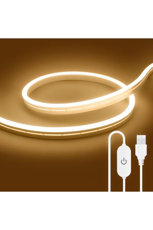 شريط إضاءة LED يعمل باللمس عبر USB بلون أبيض دافئ 3000K، 5 فولت، 16.4 قدم/5 متر، 600 مصباح LED عالي السطوع، حبل إضاءة نيون LED