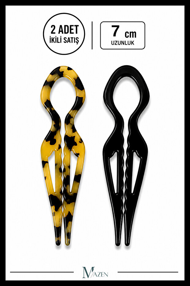 2 Pieces Drop Model Hairpin Hair Bun Clip Stick Clip Black Leopard 7 cm