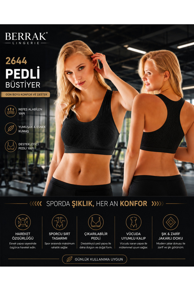 Berrak Women's Padded Sports Bustier-Black