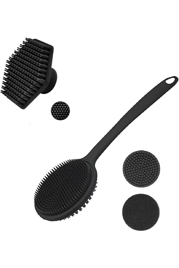 Back Double Sided Shower+Gentle Face Brush Black | Silicone Long-Handled+Gentle Face Brush Handle Bo