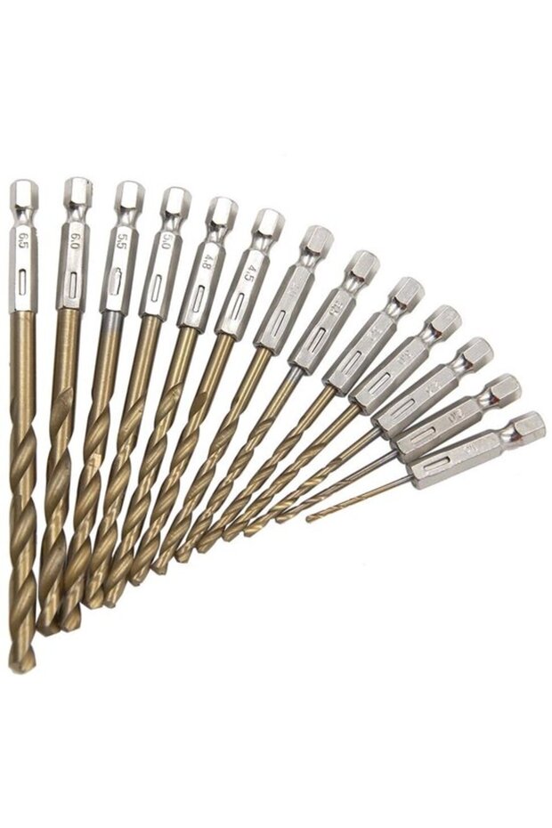 Hex TiN drill bits 13pc 1.5-6.5mm.