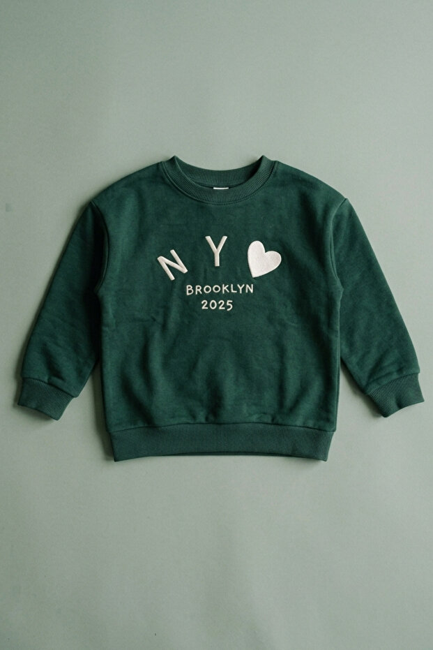 Girl's Lettering Heart Printed Crew Neck Sweatshirt