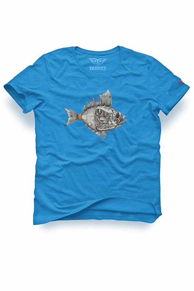Unisex 100% Cotton Regular Fit Mechanical Fish Printed T-Shirt - Steampunk Fish Design T-Shirt