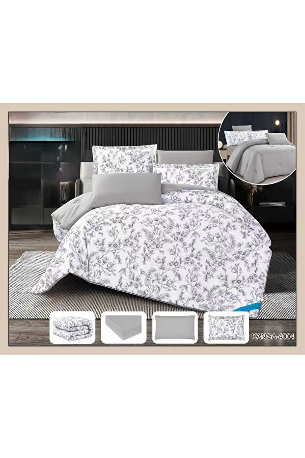 Nefren Summer Double-Sided Plain and Textured 6-Piece Bedspread Set, Complete Microfiber Filling, Size 250*230 Cm.