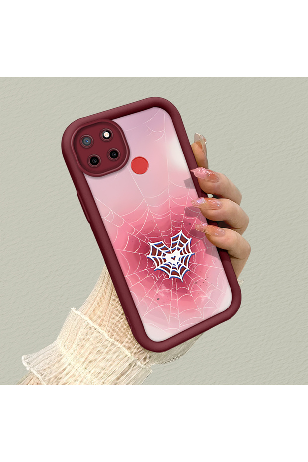 Realme C25/C25S/C12 Compatible Pink Gradient Heart Spider Web Pattern Silicone Case