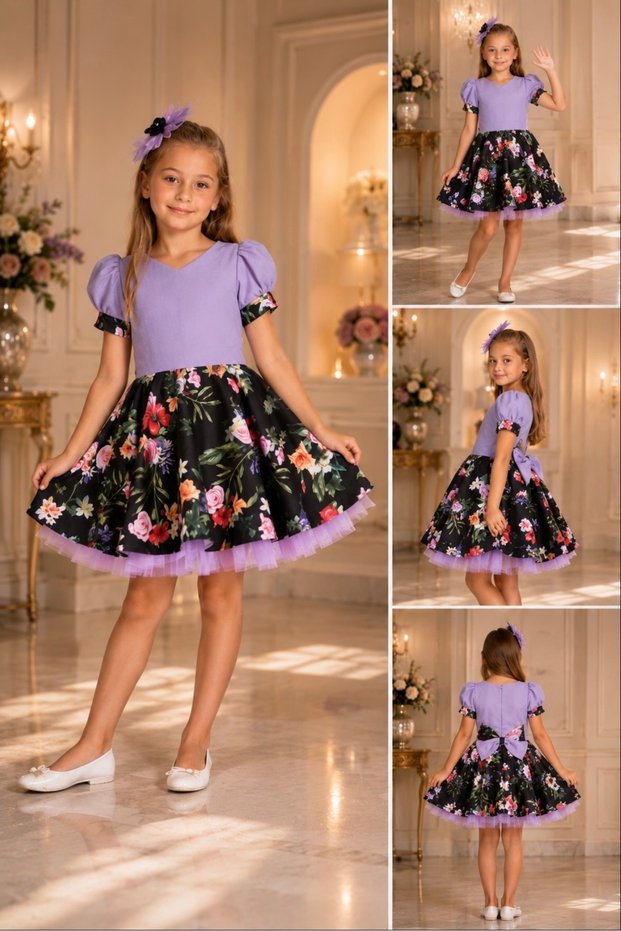Girl's Floral Dress | Stylish Dress with Fluffy Tulle | Special Occasion and Event Dress