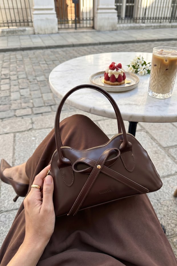 Women's Trendy Model Hand and Shoulder Bag with Ribbon Detail and Long Shoulder Strap