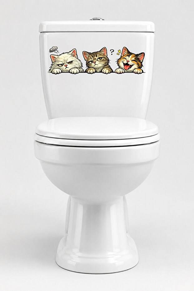 Toilet Sticker Three Cute Cats: Irritable, Skeptical, and Joyful Fun Bathroom Sticker Set