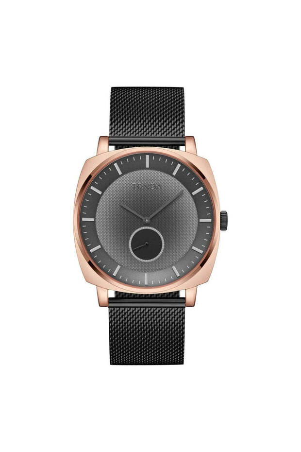 Men's Rose Gold Stainless Steel Watch, Black Mesh Band | Trnda45mm