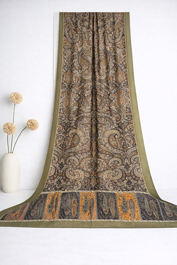 Glamour Cotton Ethnic Shawl 2 - 52851 Light Green Orange