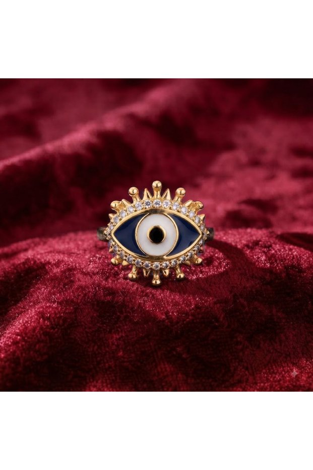 Maysam Gold-Plated Bohemian Evil Eye Zircon Stone Adjustable Women's Ring (in Special Stylish Box)