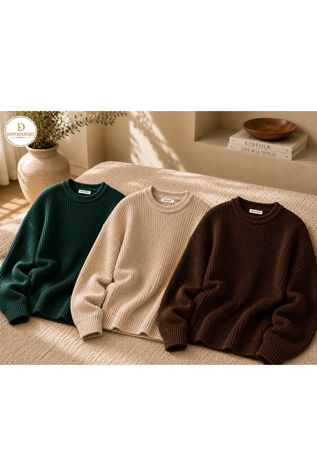 Women's 3-Piece Crew Neck Oversize Knitwear Sweater Soft Knitted Sweater