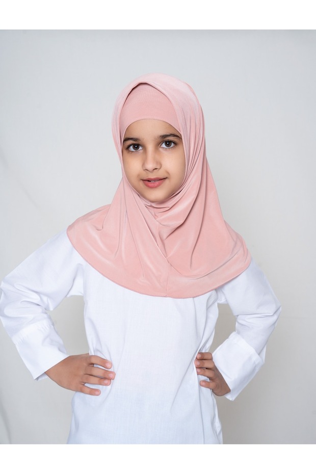 Linda Premium Rayon Hijab for Kids– Two-Piece Modest Islamic Headscarf Set, Pink, Size S