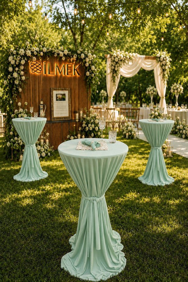 Dertsiz Tied Bistro Tablecloth - Wedding Event Organization Hotel Restaurant Cocktail Table Cover