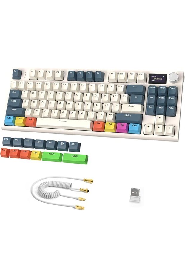 كيبورد ألعاب ميكانيكي لاسلكي K86 من اتاك شارك، 2.4G/BT5.0/USB-C، تصميم TKL 75% 87 مفتاح كويرتي، شاشة