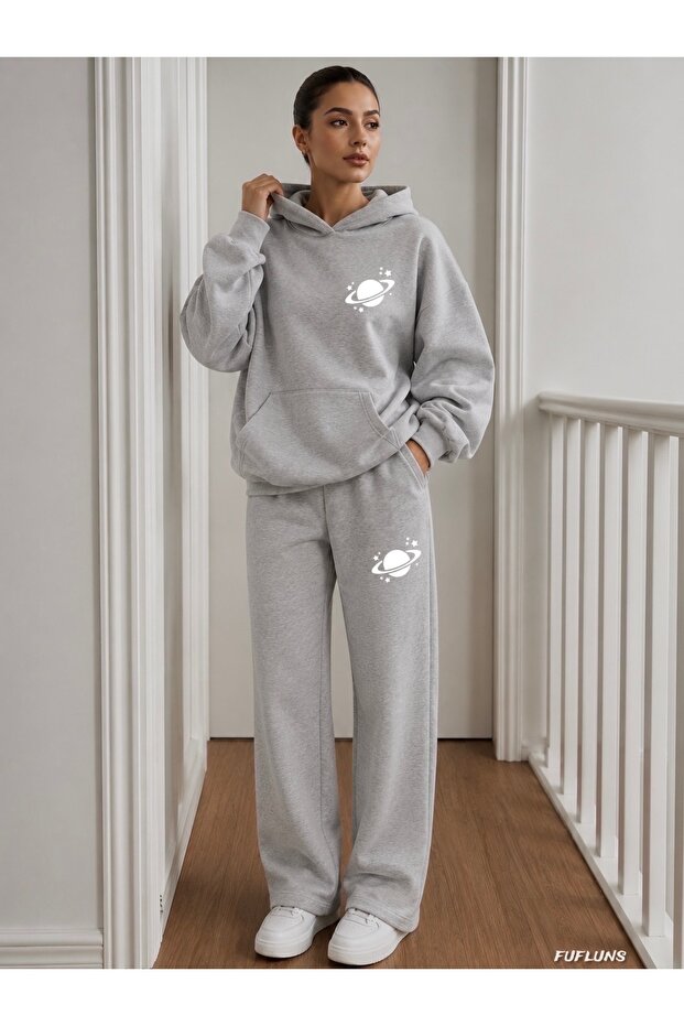 Planet Printed Men's Hooded Tracksuit Set