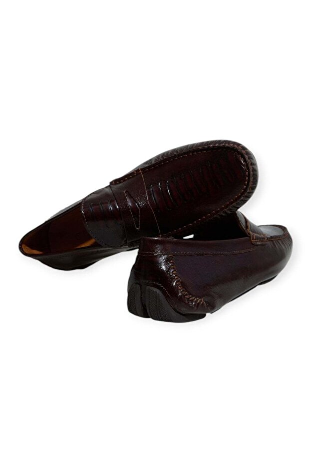 Brown Laceless Genuine Leather Men's Shoes