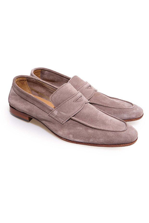 Mink Color Laceless Genuine Leather Suede Men's Shoes