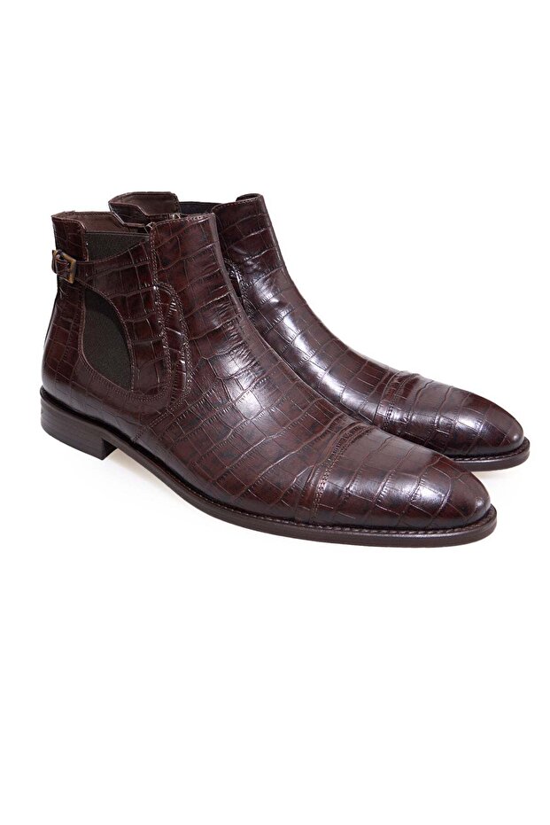 Brown Laceless Genuine Leather Sole Men's Boots