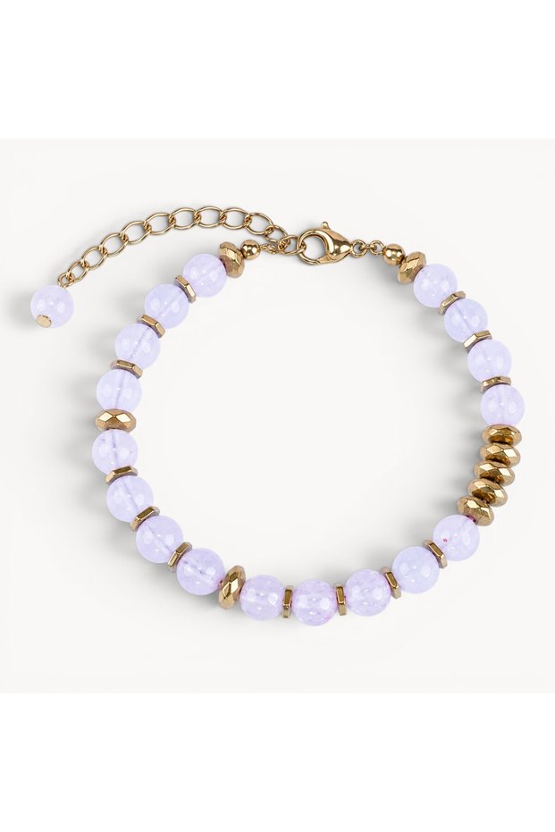 Touchs Collection 100% Natural Pink Quartz Bracelet (Gold Color) - the Stone of Love
