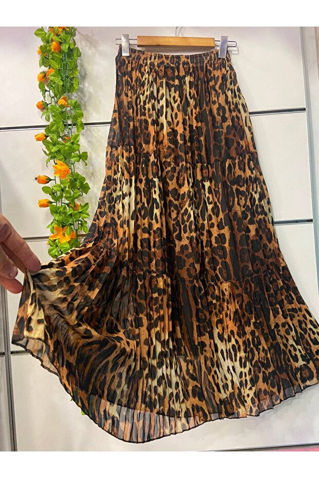 Leopard Print Chiffon Skirt with Lining