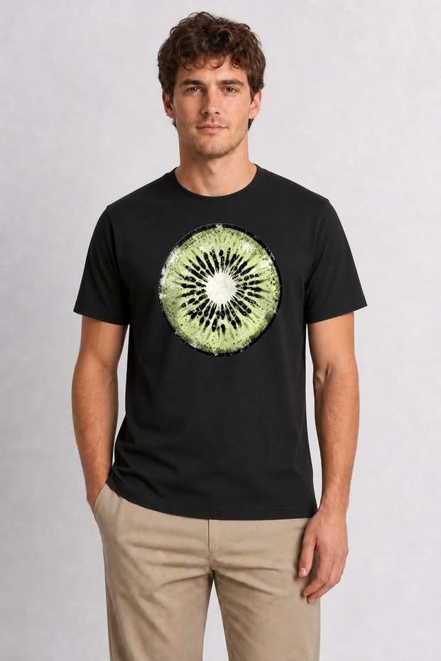 Macro Kiwi Cross-Section T-Shirt - Black