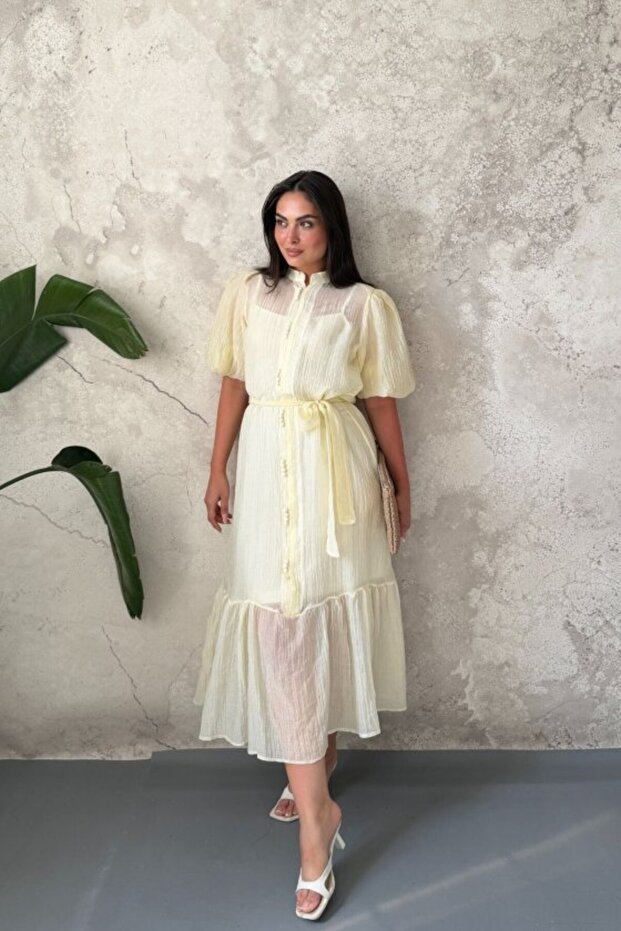 Yellow Dress with Transparent Inner Lining