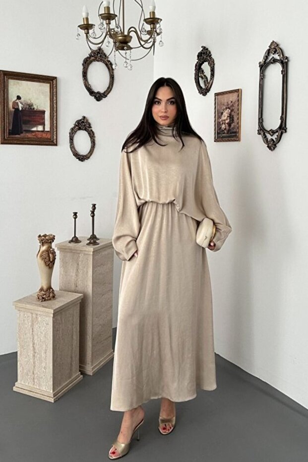 Ecru Jacquard Satin Dress
