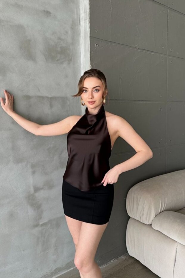 Brown Degaje Satin Blouse