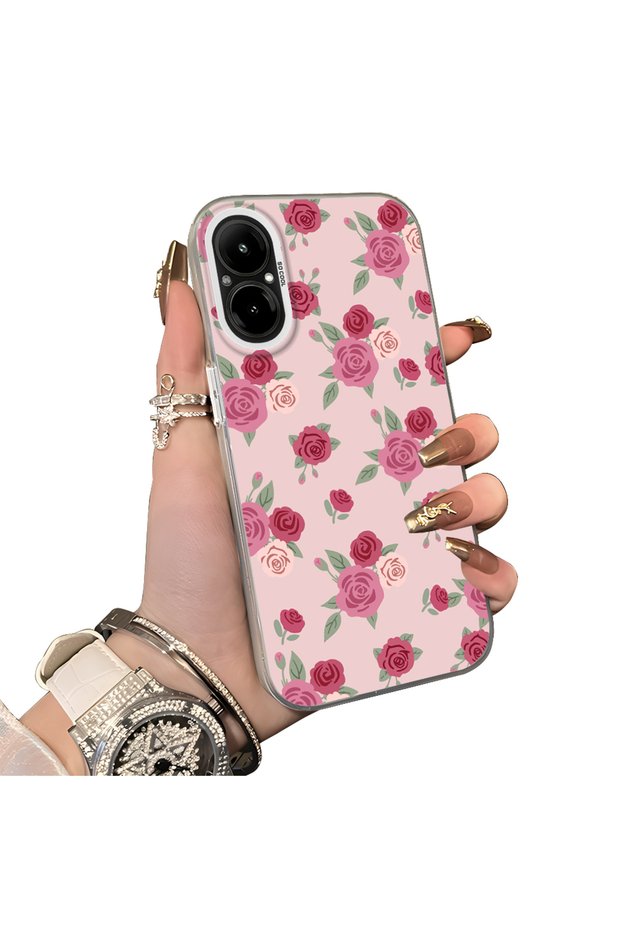 Realme 12 Lite Compatible Silicone Edge Hard Back Case Couple Floral Pattern Phone Case