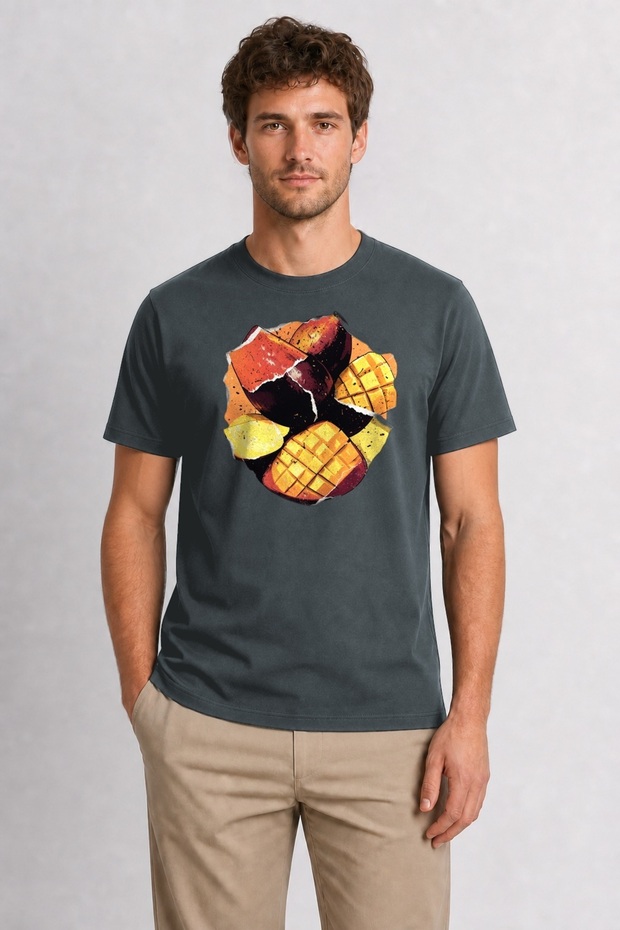 Modern Mango Collage Printed T-Shirt - Smoked