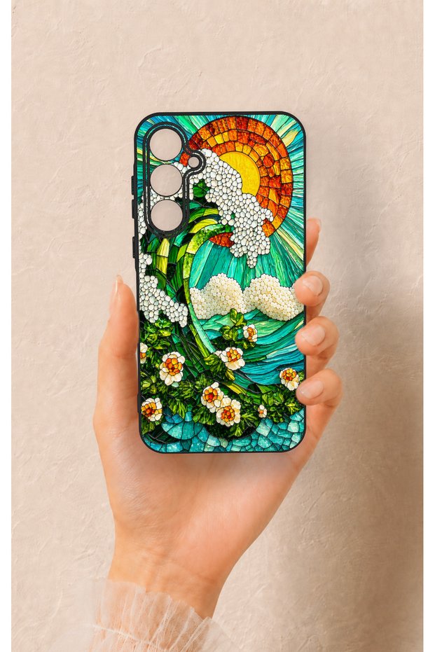 Samsung A35 Compatible Mosaic Ocean Wave Pattern Silicone Case