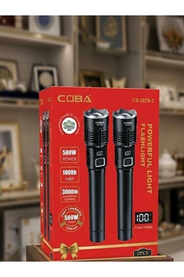 مصباح يدوي قابل لإعادة الشحن عالي القدرة CB-2078، 500 واط، 10000 مللي أمبير، مدى إضاءة 3000 متر