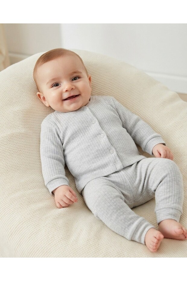 3-6-9-12 Months 100% Cotton Newborn Ribbed Bottom and Top Pajama Set with Snap Fasteners for Baby Girls and Boys