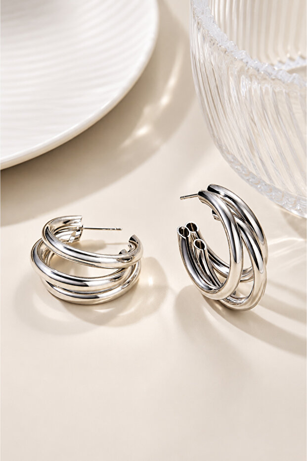 Silver Color Women's Hoop Earrings – Triple Look