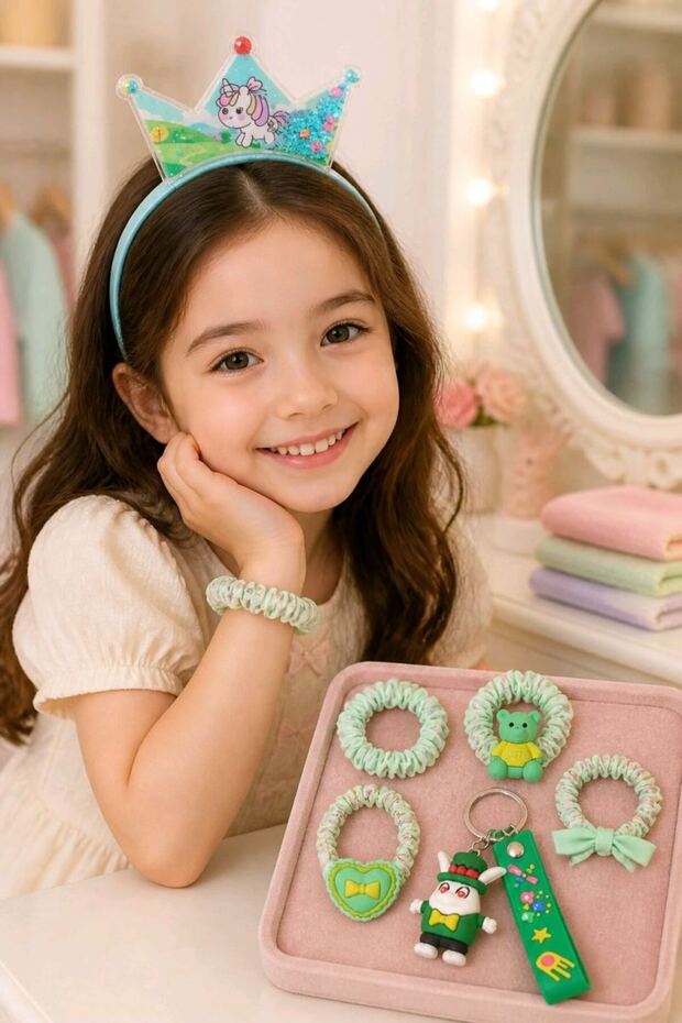Six-Piece Children's Buckle Crown and Keychain Set