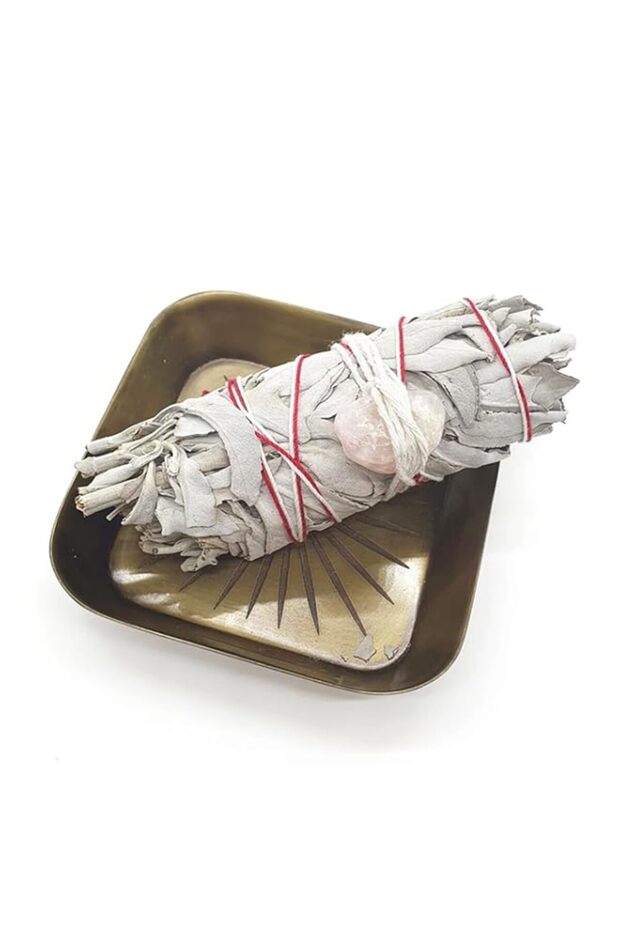 White Sage Smudge Stick with Rose Quartz Crystal, Spiritual Cleansing Bundle