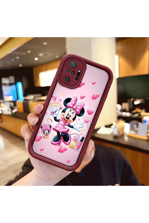 Xiaomi Redmi Note 10 Pro Compatible Case Camera Protector Minnie Pattern Burgundy Lover Couple Silicone Phone Case