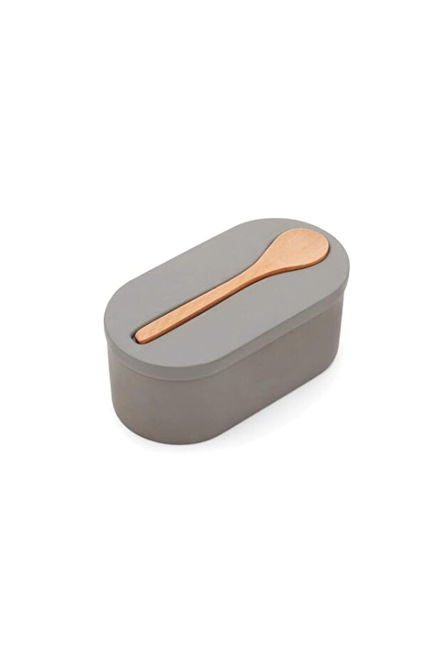 Fox Run 11725 Cement Double Salt Cellar with Spoon, 3 x 3.5 x 6.25 inches, Gray, Medium, Grey