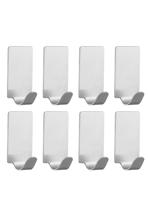 ECVV 8 Pack Self-adhesive Hooks, Heavy Duty Stainless Steel Wall Holder, Waterproof Towel Hanger for Home Kitchen Bathroom-Silver