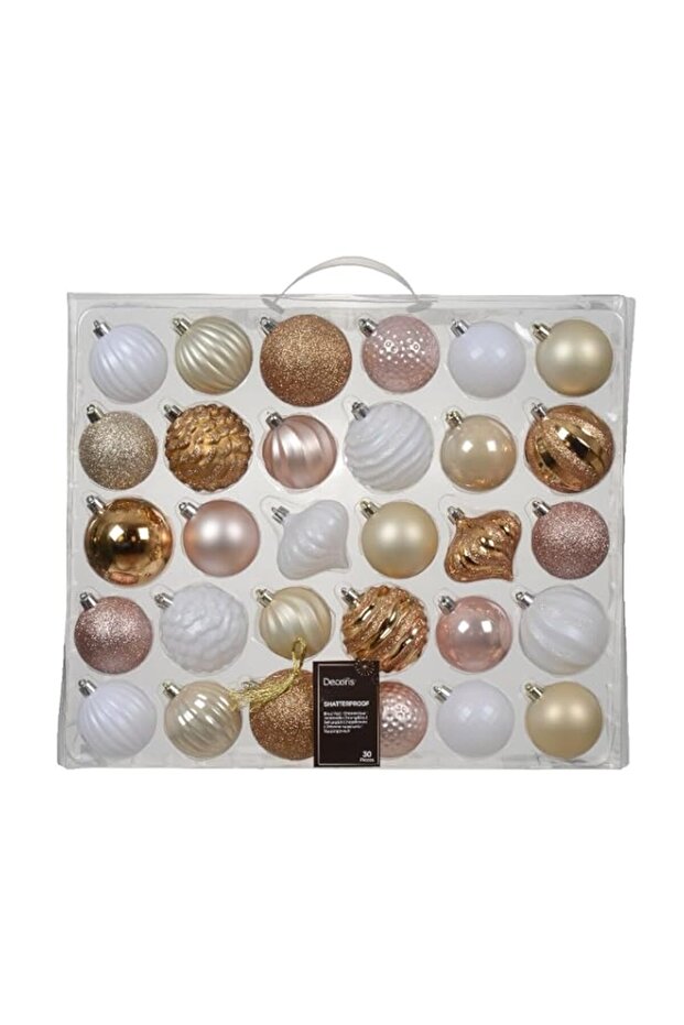 Kaemingk Bauble Polystyrene Shiny Matt Glitter Mix Winter White & Pearl 7cm