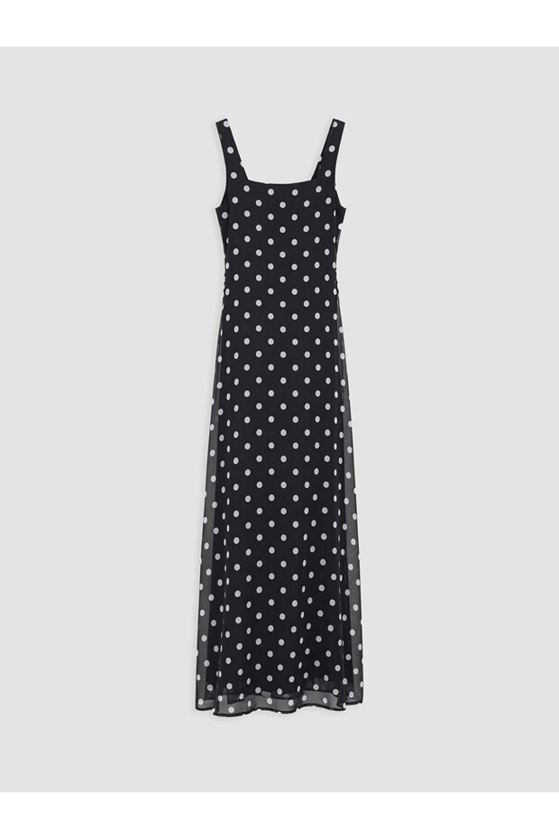 Black Square Neck Polka Dot Bodycon Dress