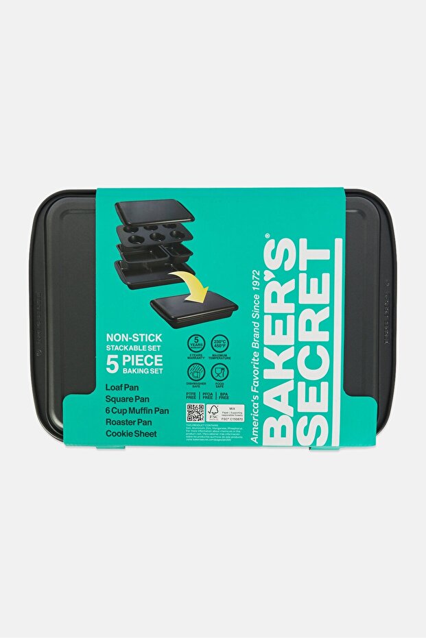 5 Pieces Non-Stick Stackable Baking Set, Charcoal