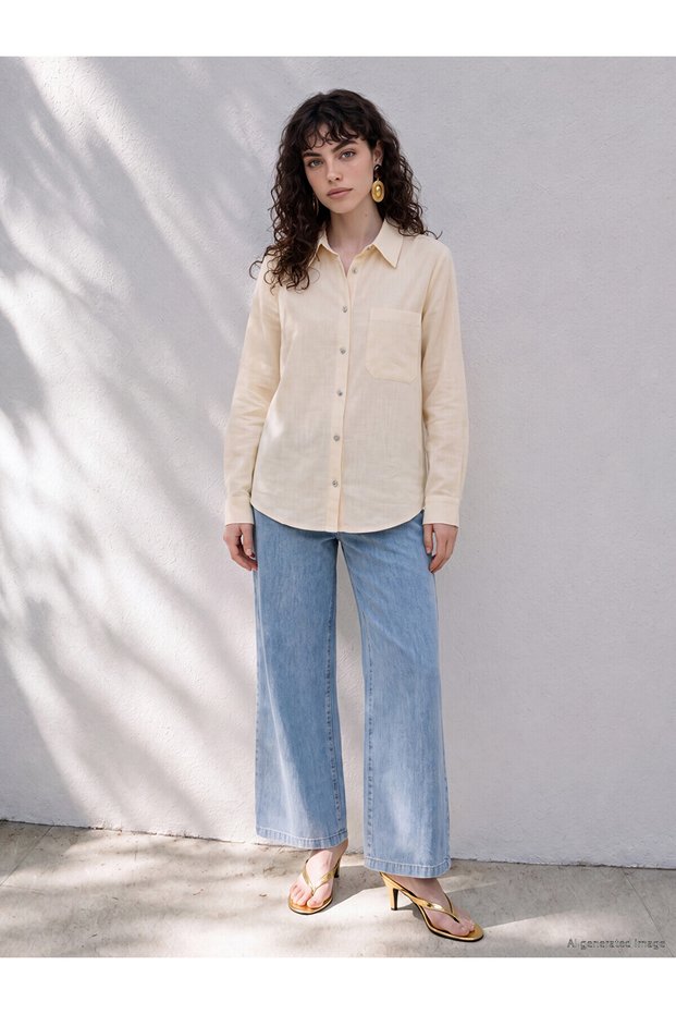 Lcw Petite Blue Elastic Waist Wideleg Women's Jean Trousers