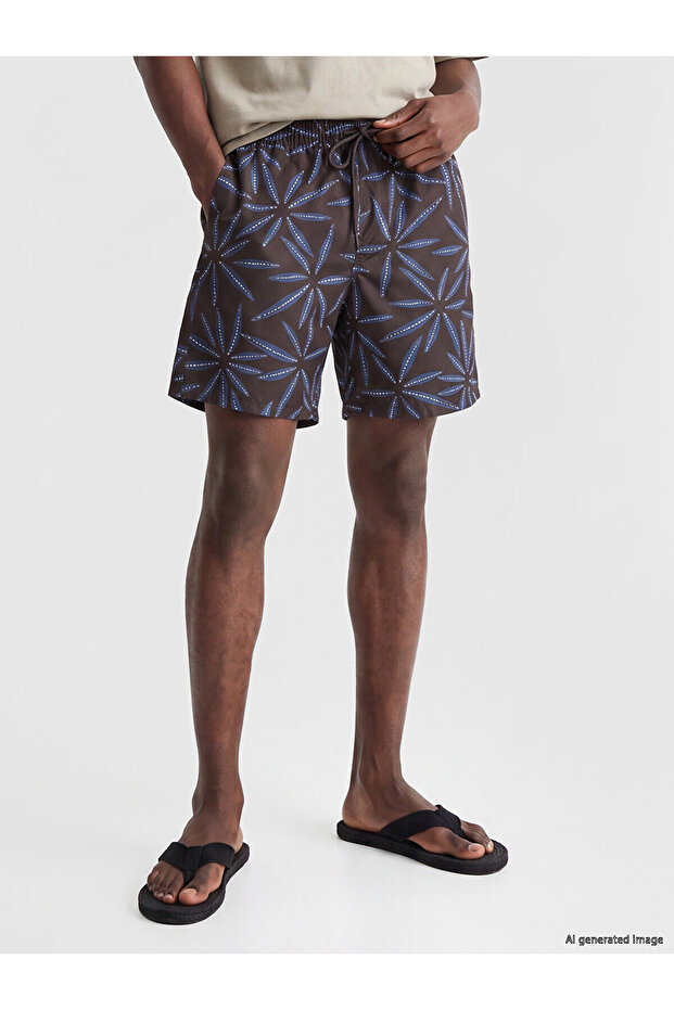 Lcw Swimwear Brown Knee Length Patterned Men's Swim Shorts