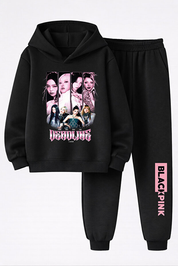 Blackpink Printed 3-Ply Quality Sweatshirt and Trackpants Kids Bottom-Top Set